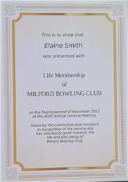 Honorary Life Membership - Elaine Smith